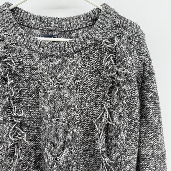 Abercrombie & Fitch Marl Gray Knit Fringe Front Sweater Size S Warm Y2K 90s - Picture 3 of 11